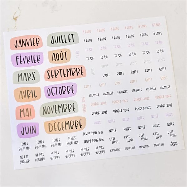 Feuille d'autocollants Mois et mots clés - 4e édition