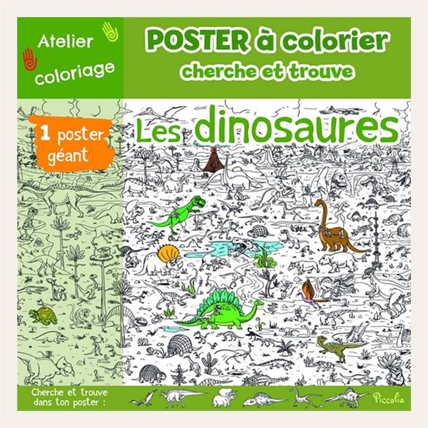 Affiche à colorier Cherche et Trouve Les dinosaures