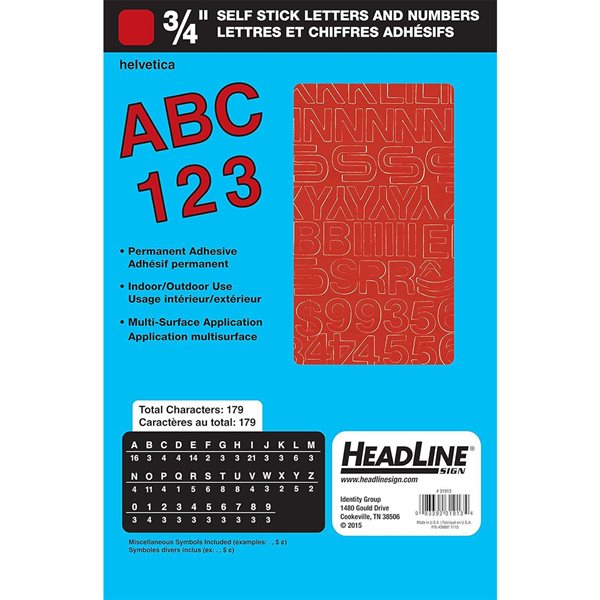 Geosign Vinyl Uppercase Letters and Numbers 19 mm (0,75 in.) - Red