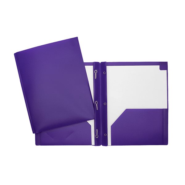 Poly Report Cover With Three Fasteners And Pockets - Purple
