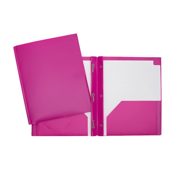 Poly Report Cover With Three Fasteners And Pockets - Pink