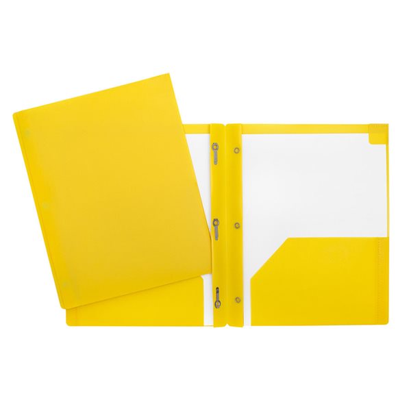 Couverture de présentation poly avec trois attaches et pochettes - Jaune