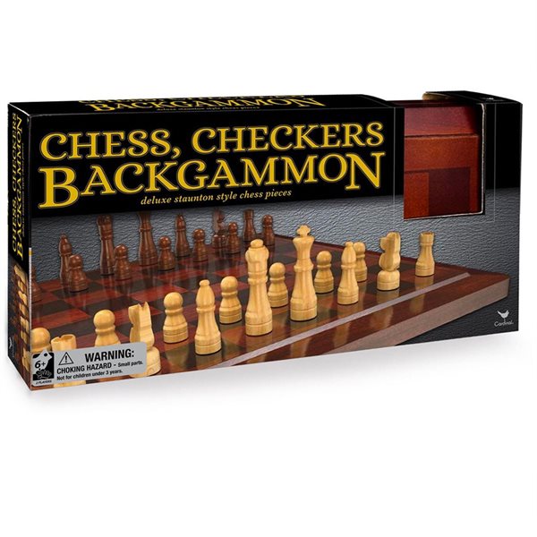 Jeu Backgammon, Échecs et Dames en bois 3-en-1