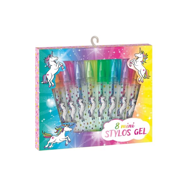 8 mini stylos gel licornes