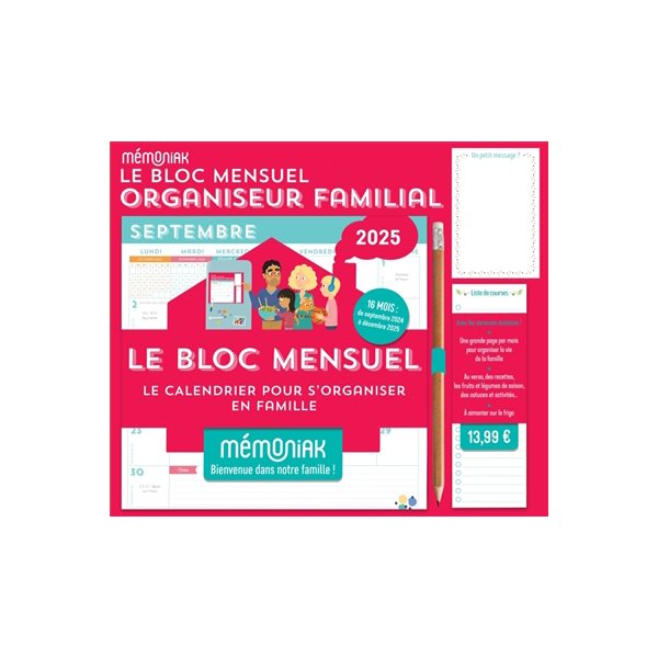 Le bloc mensuel organiseur familial 2025 : 16 mois, de septembre 2024 à décembre 2025