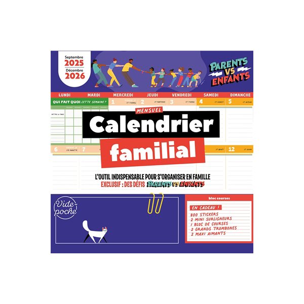 Calendrier familial mensuel : l'outil indispensable pour s'organiser en famille : septembre 2025-décembre 2026